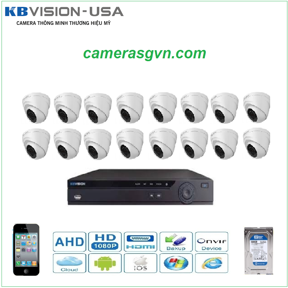 Trọn bộ 16 Camera KBVISON 1004C