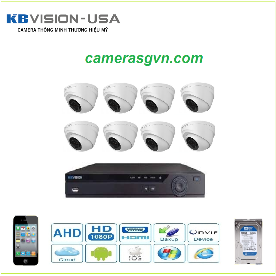 Trọn bộ 8 Camera KBVISON 1004C