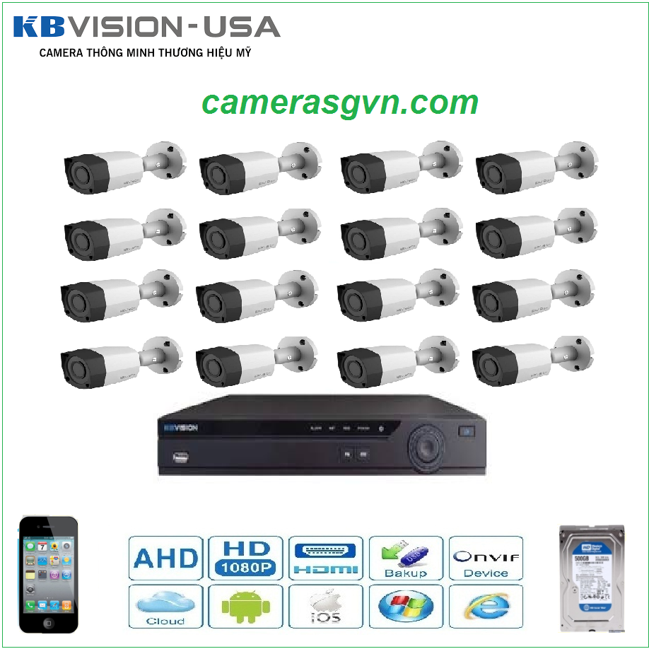 Trọn bộ 16 Camera KBVISON 2001C 