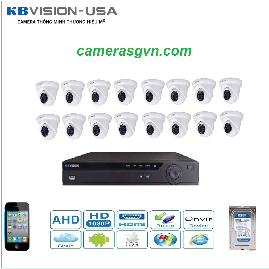 Trọn bộ 16 Camera KBVISON KB3002N