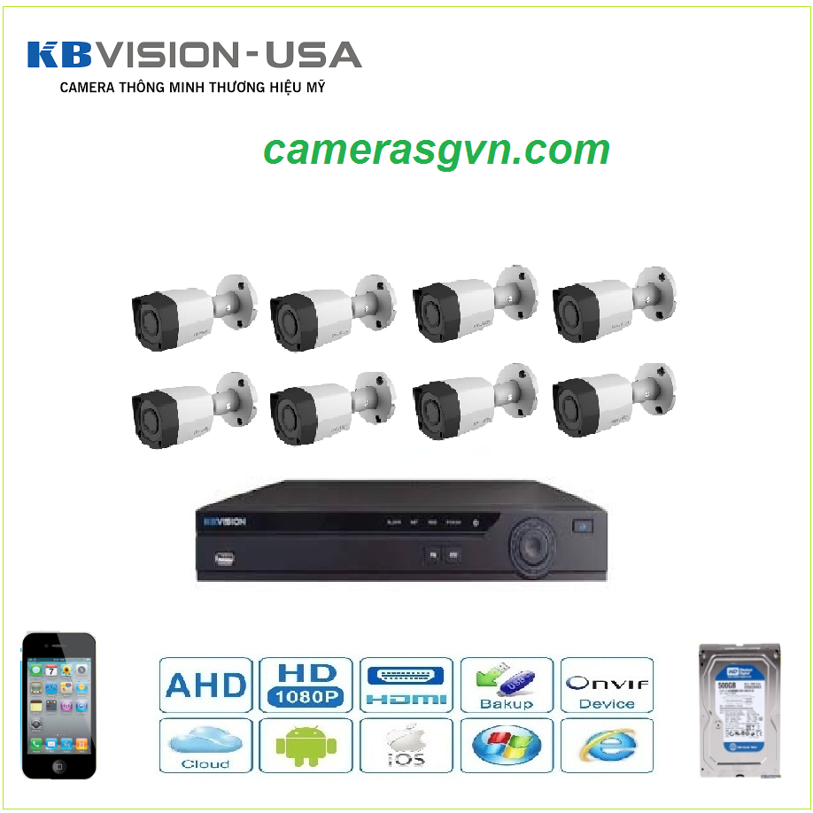 Trọn bộ 8 Camera KBVISON 1305C