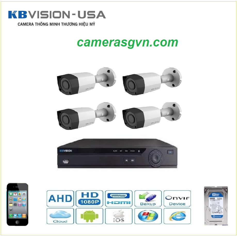 Trọn bộ 4 Camera KBVISON 1301C