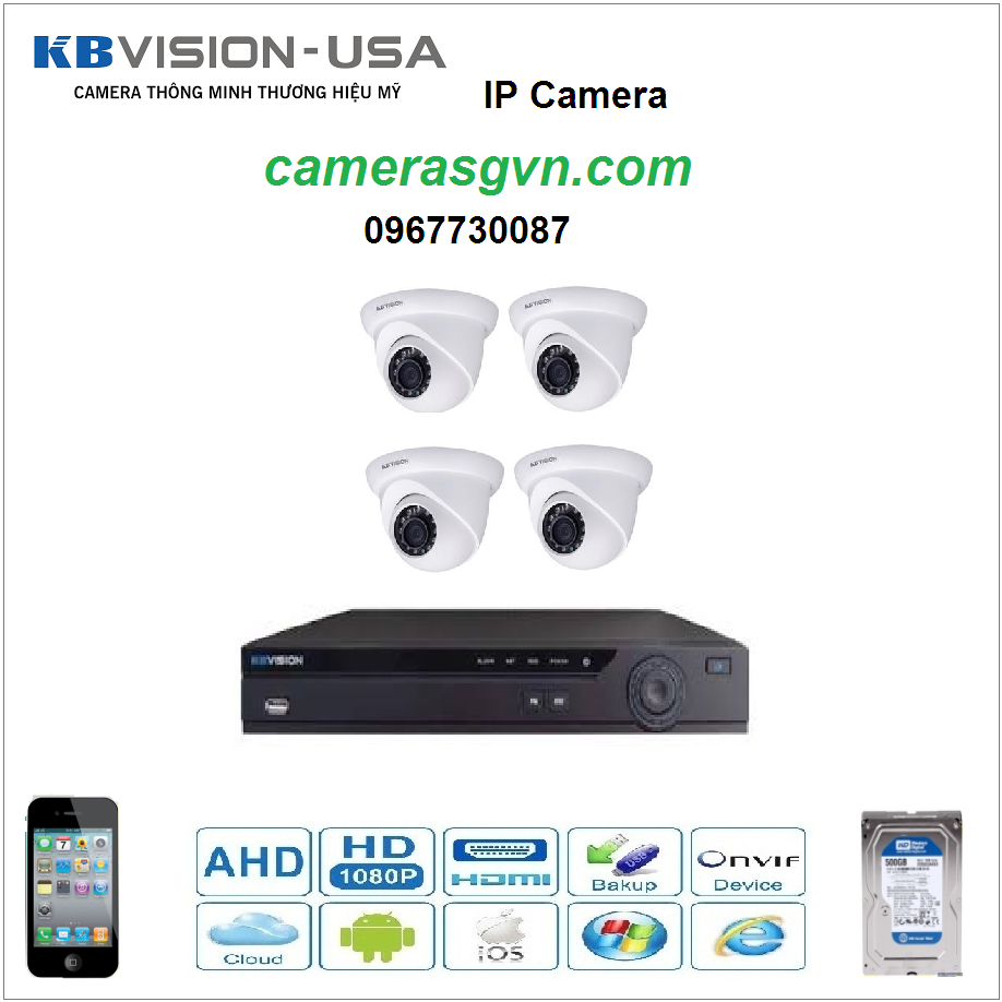 Trọn bộ 4 Camera KBVISON KB-2002N 