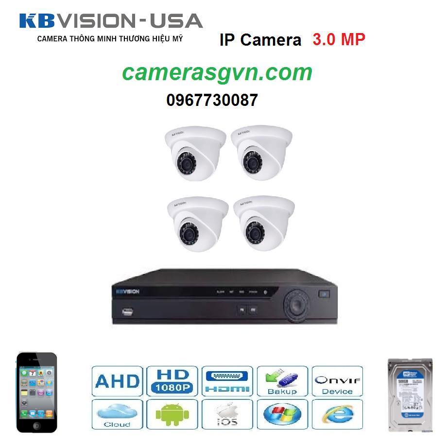 Bộ 4 Camera IP KBVISON giá tốt