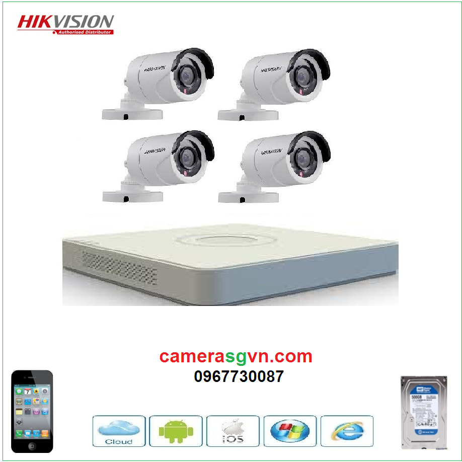 Trọn bộ 4 camera TVI HIKVISION DS-2CE16D0T-IRP