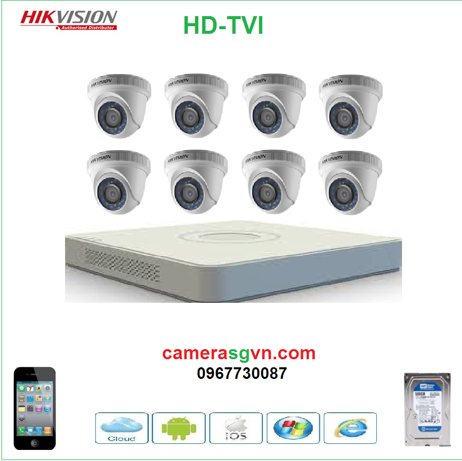 Trọn bộ 8 camera TVI HIKVISION DS-2CE56D0T-IRP