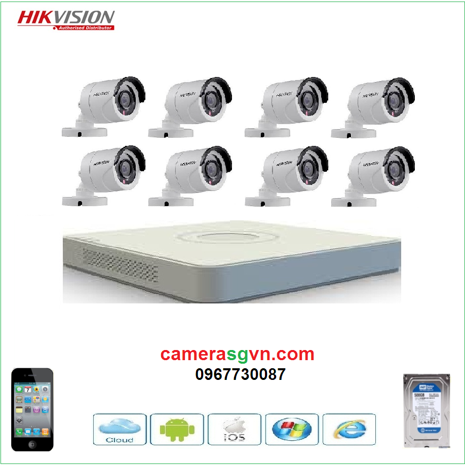 Gắn Trọn bộ 8 camera HIKVISION DS-2CE16C0T-IRP