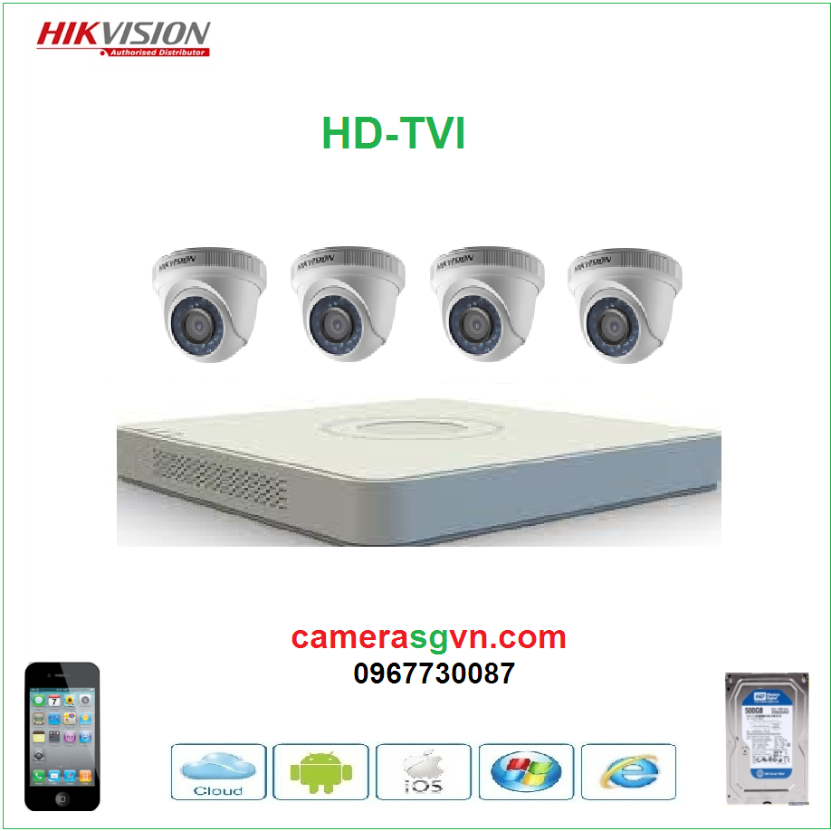 Trọn bộ 4 camera TVI HIKVISION DS-2CE56D0T-IRM